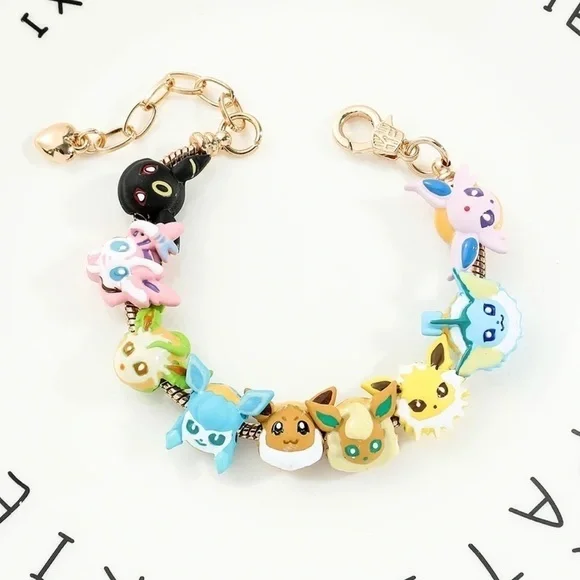 Gold Plated Pokémon Eeveelution Themed Charm Bracelet Adjustable Sizing Design - Picture 5 of 8